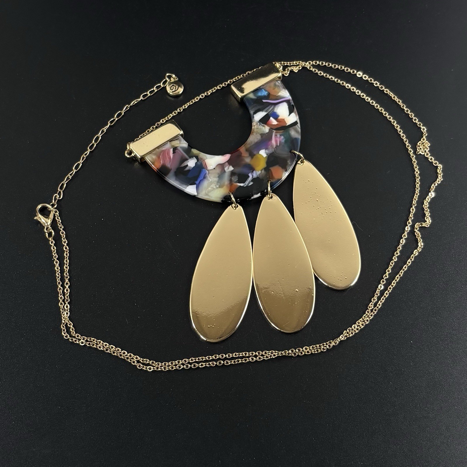 VERSONA GoldTone Teardrop Dangles Multicolor Acrylic Pendant Necklace Adjustable