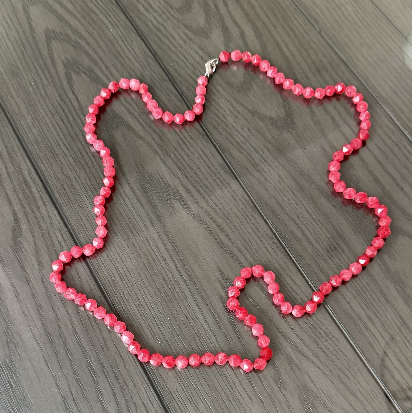 Pink Plastic Round Beaded Necklace, Ball/Bead Chain, Adjustable