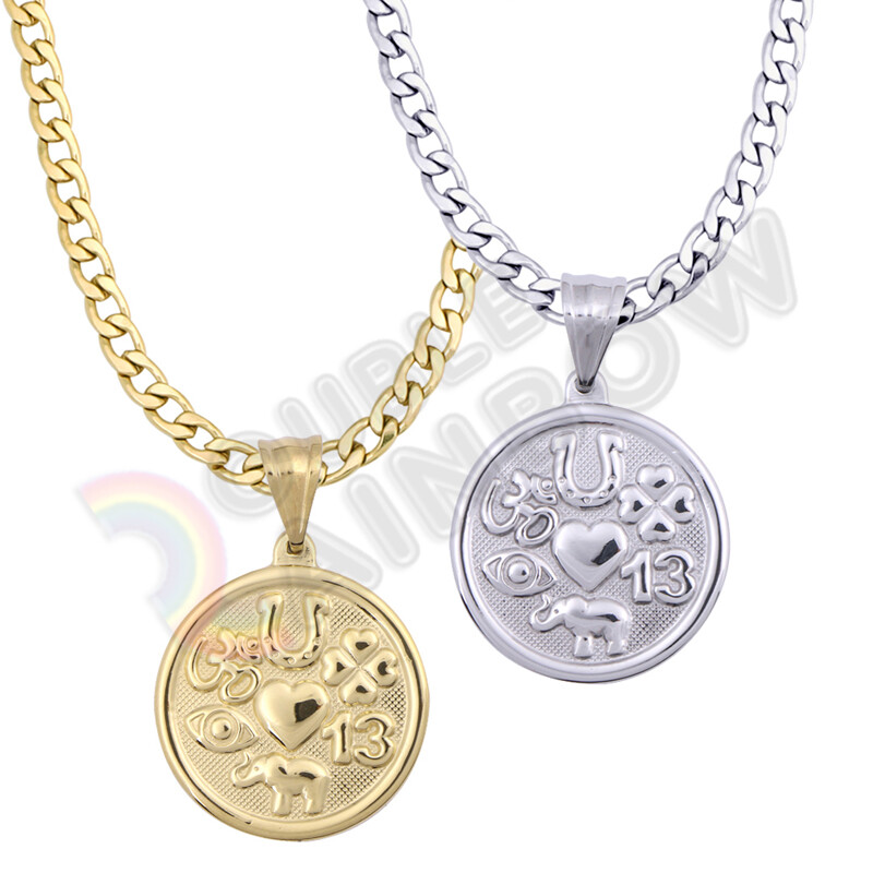 Good Luck Symbols and Signs Stainless Steel Necklace Pendant Chain*P240