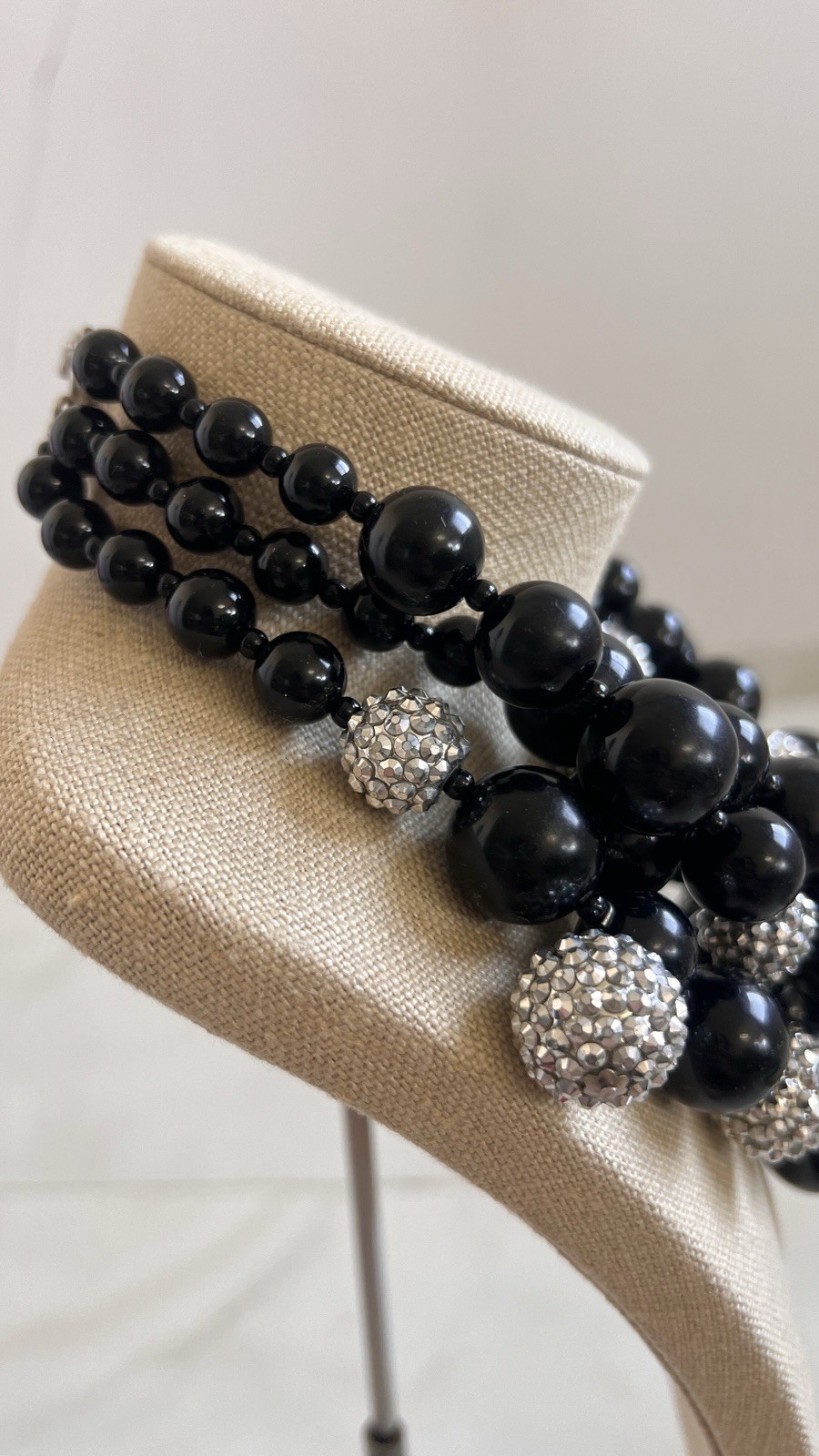 kenneth jay lane necklace black bead crystal ball statement bib signed