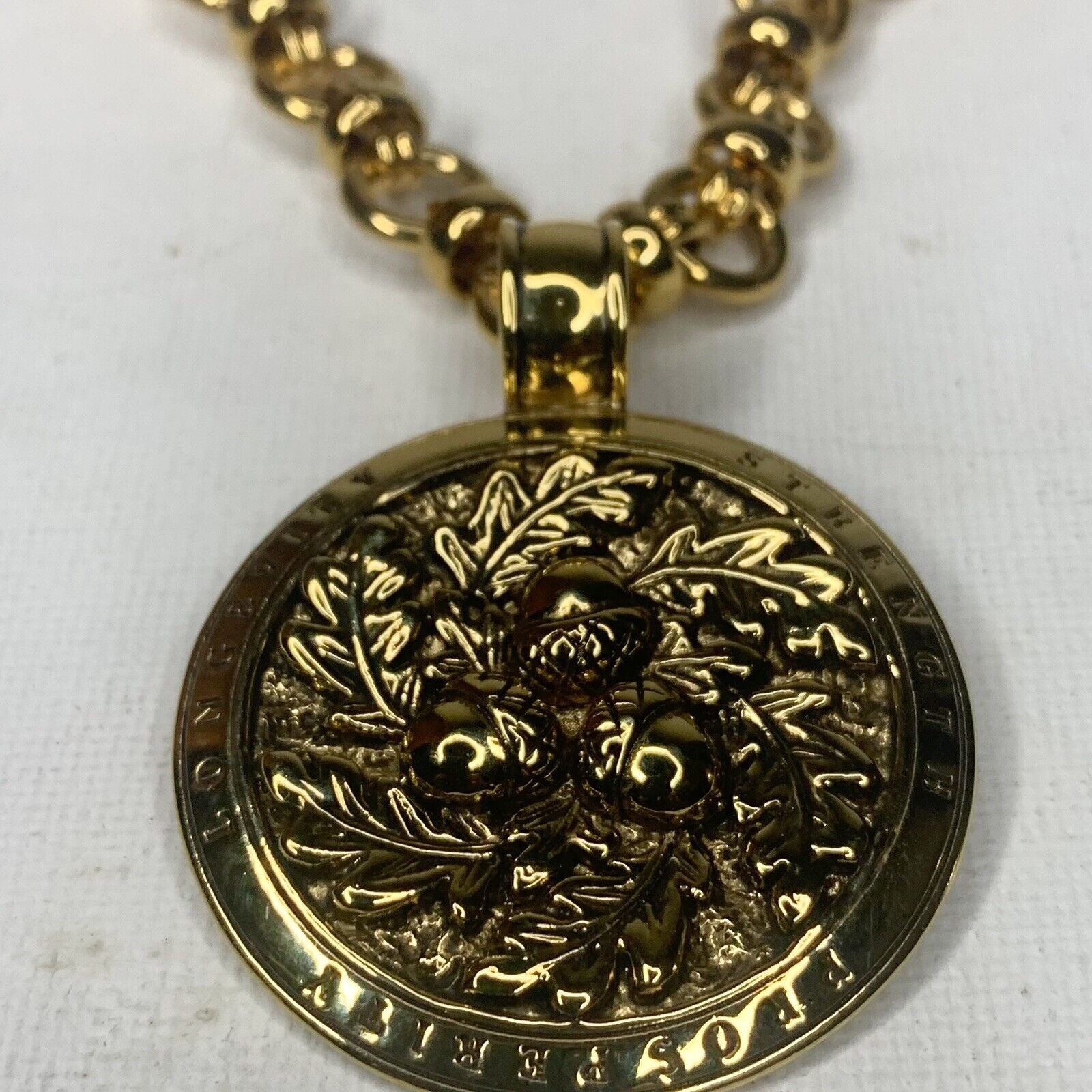 Francesca Visconti Pendant Necklace Gold Tone Acorn Strength Prosperity 1.5″