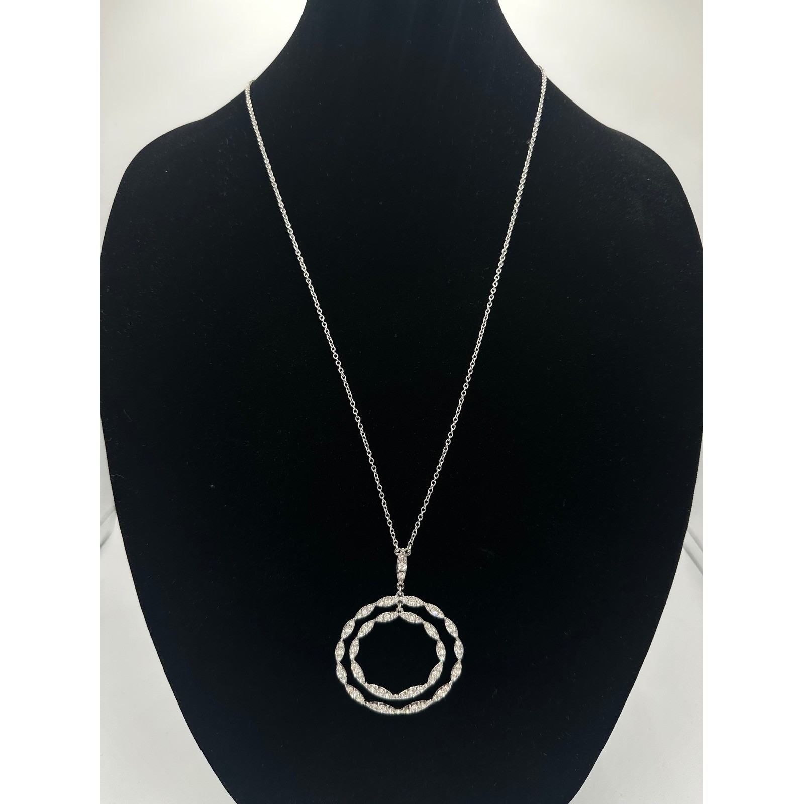 INC International Concepts Necklace Womens OS Silver Crystal Double Pendant