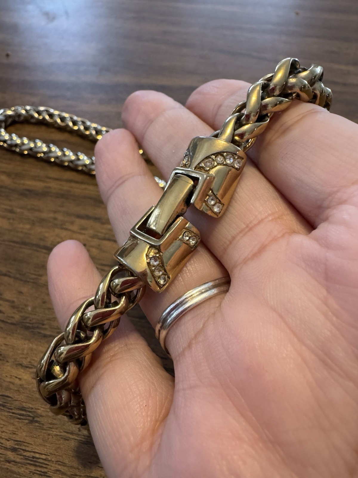 32” Gold Tone 6mm Franco Chain With Rhinestone Fold Over Clasp