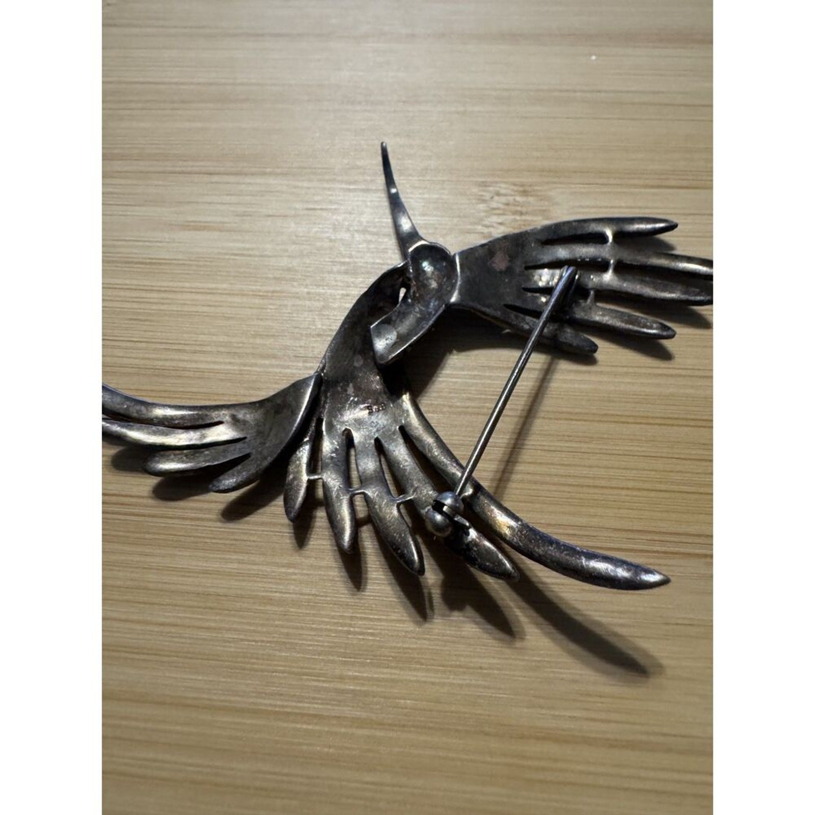 925 Silver Humming Bird Brooch 3.5×3 in Vintage Marcacites