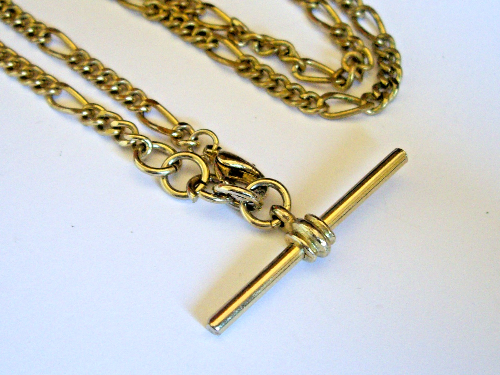 Vintage 4mm wide Gold-Plated Watch FOB Chain Link Necklace 45cm & Fob 3cm drop.