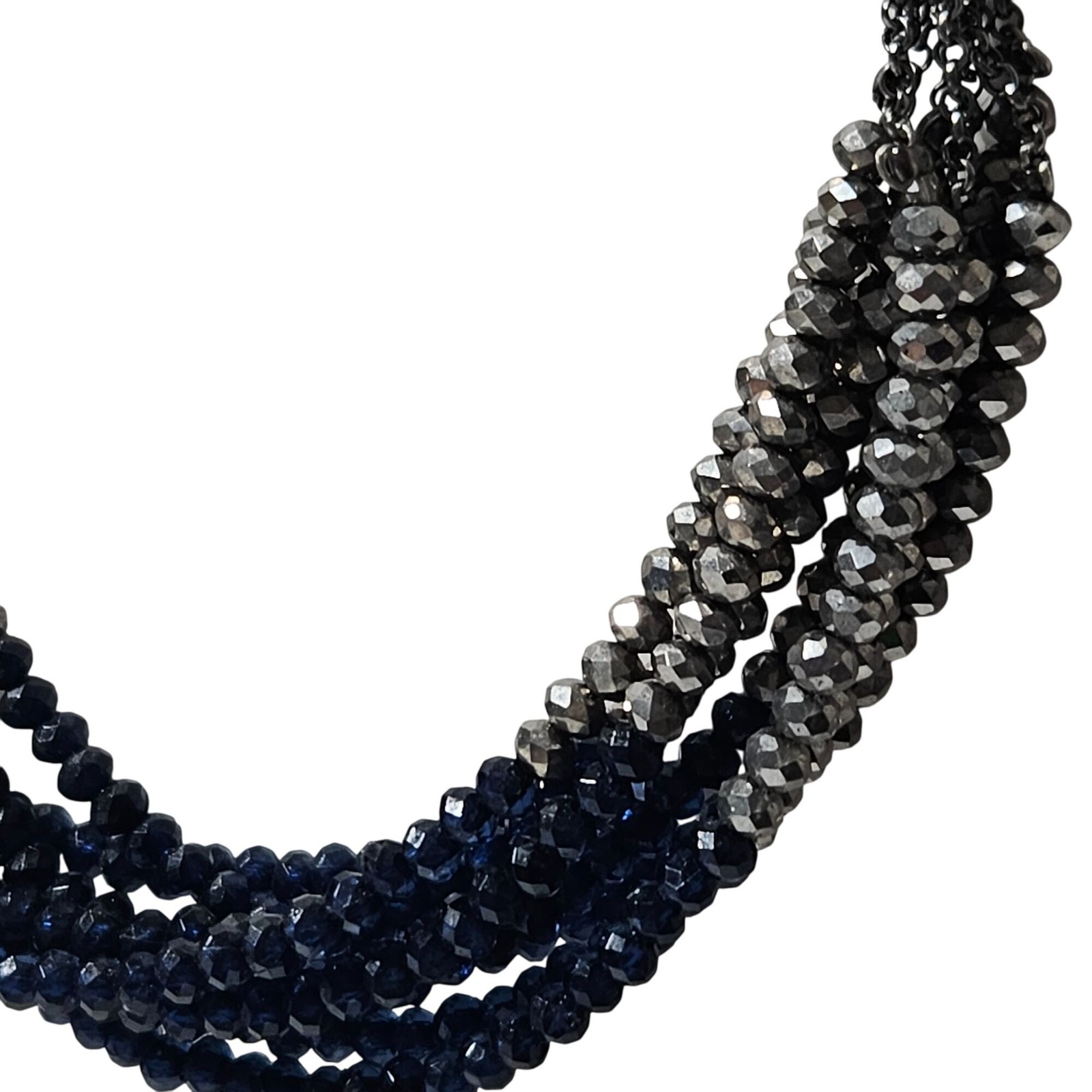 Vintage Beaded Necklace Multi Strand Layered Black Blue Faceted Beads Retro
