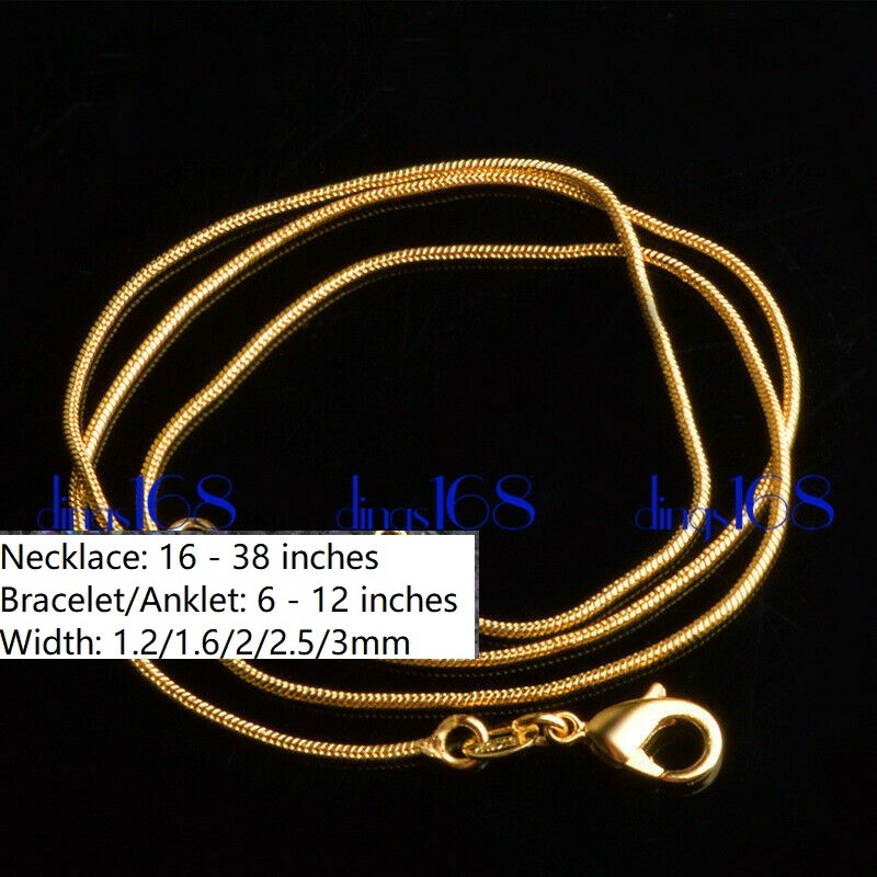 18K Gold Filled Snake Chain Necklace 16/18/20/22-38 inch* 1.2/1.6/2/2.5/3mm Wide