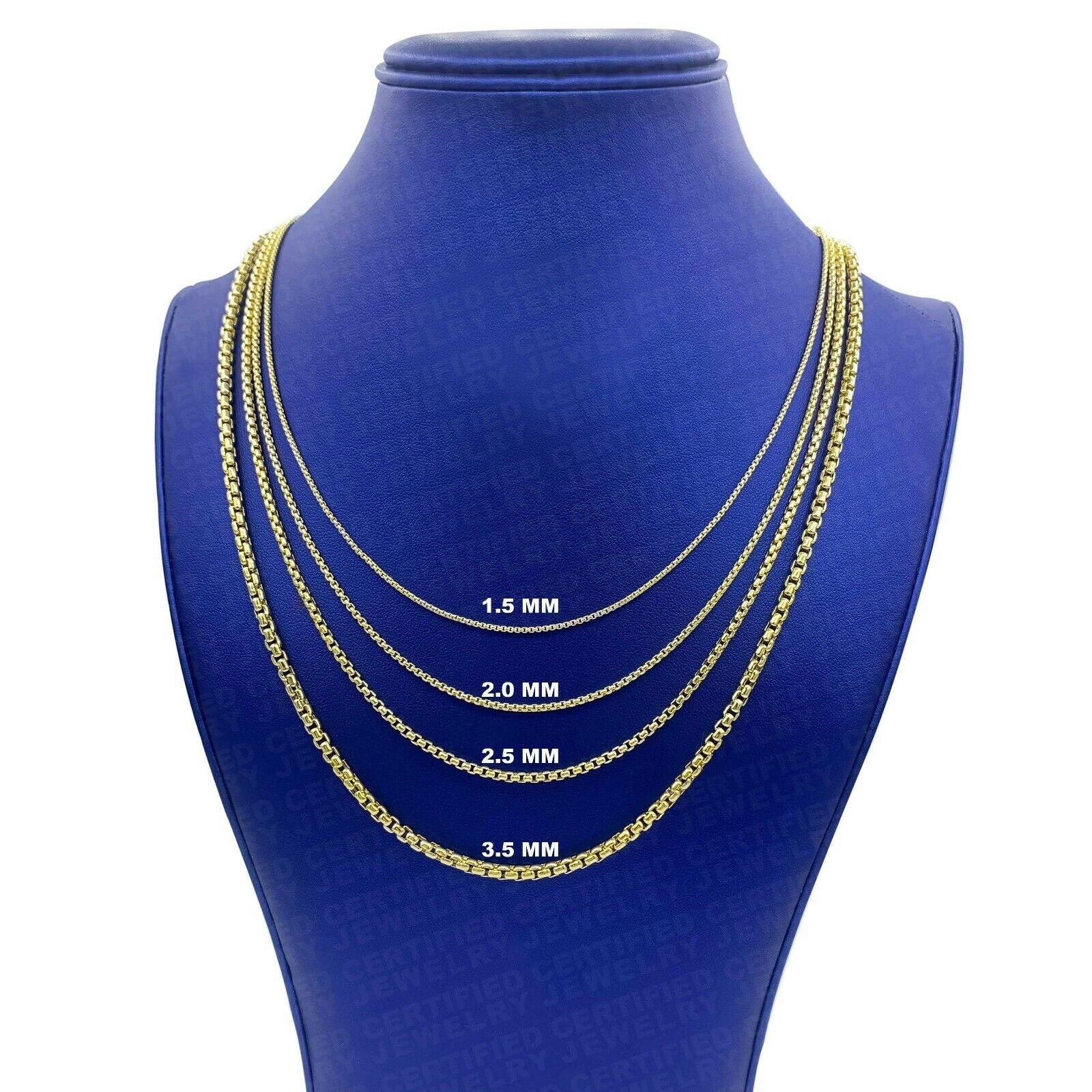14K Solid Yellow Gold Round Box Chain Necklace Real Gold Chain 16″-24″