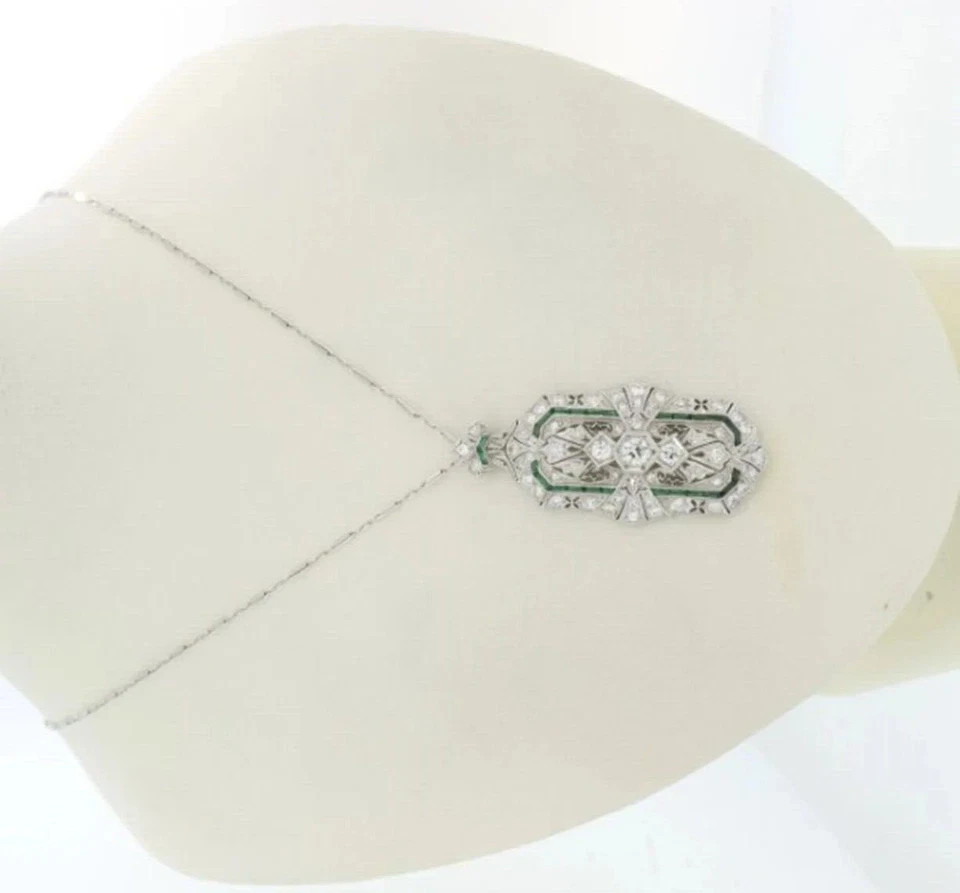 3Ct Art Deco Style Lab Created Diamond & Emerald Enagagement 925 Silver Pendant