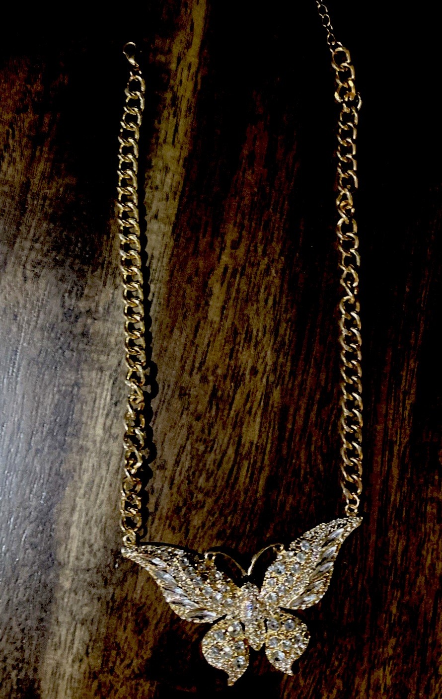 Butterfly STATEMENT Gold Toned Necklace 23 Inches With Butterfly 3.75
