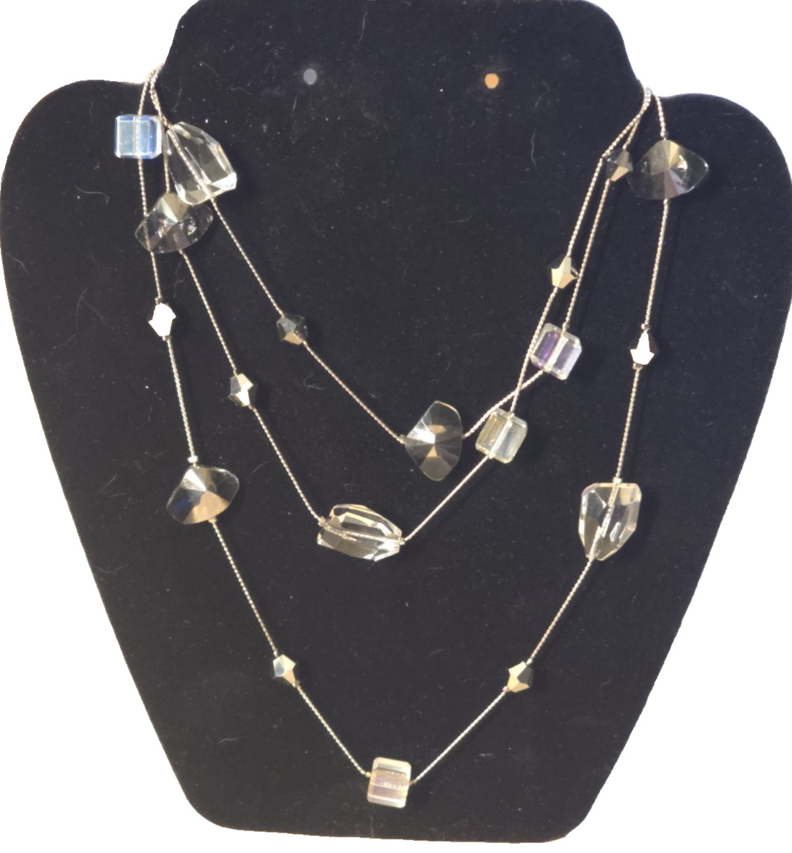 Premier Designs Ice Crystal Necklace Long Beaded Silver Tone Crystal 47”