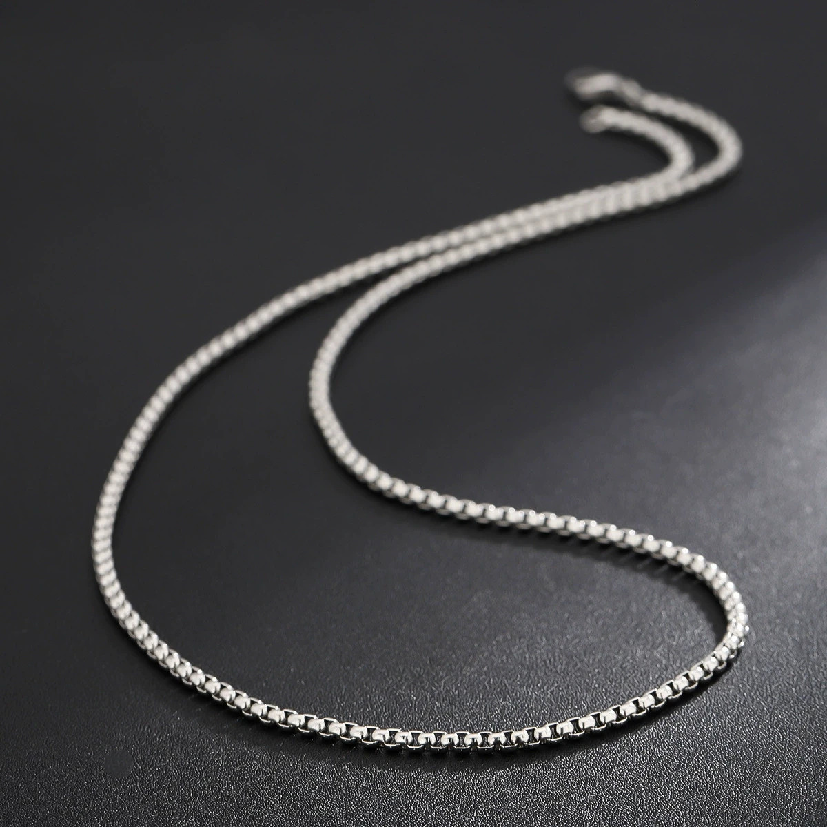 Silver Tone Round Box Chain Necklace Link Chain Lobster Clasp No Pendant Unisex