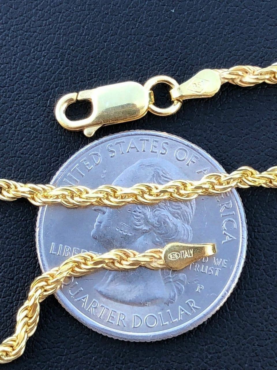 Rope Chain 14K Gold Plated Solid 925 Silver MADE IN ITALY Men’s Women’s 2.5mm