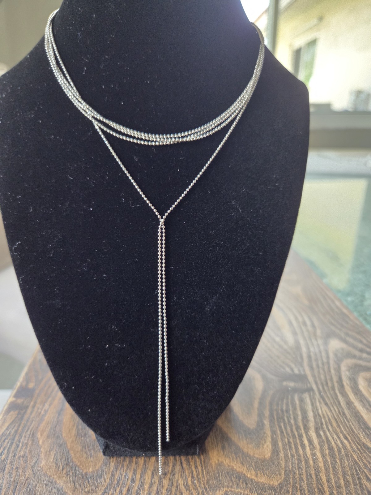 Silver Tone Multi-Strand Lariat Chain Necklace Tassel, Lobster, Adjustable