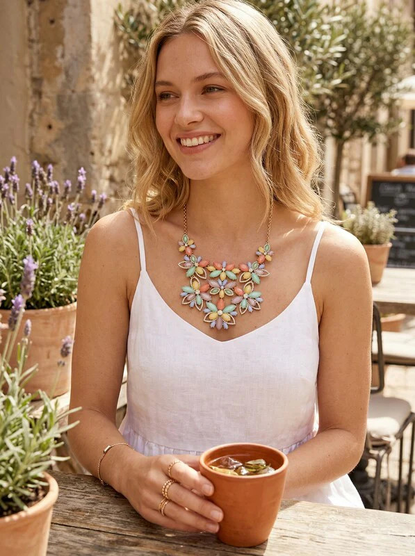 I.n.c. Gold-Tone Crystal and Stone Flower Statement Necklace