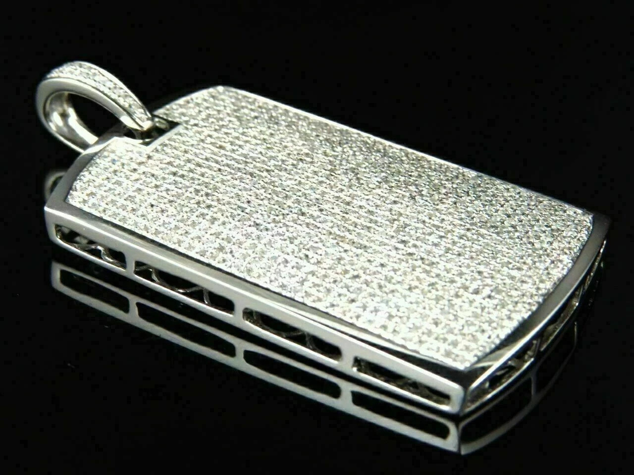 925 Sterling Silver Simulated Diamond Dog Tag Pendant In 14K White Gold Plated