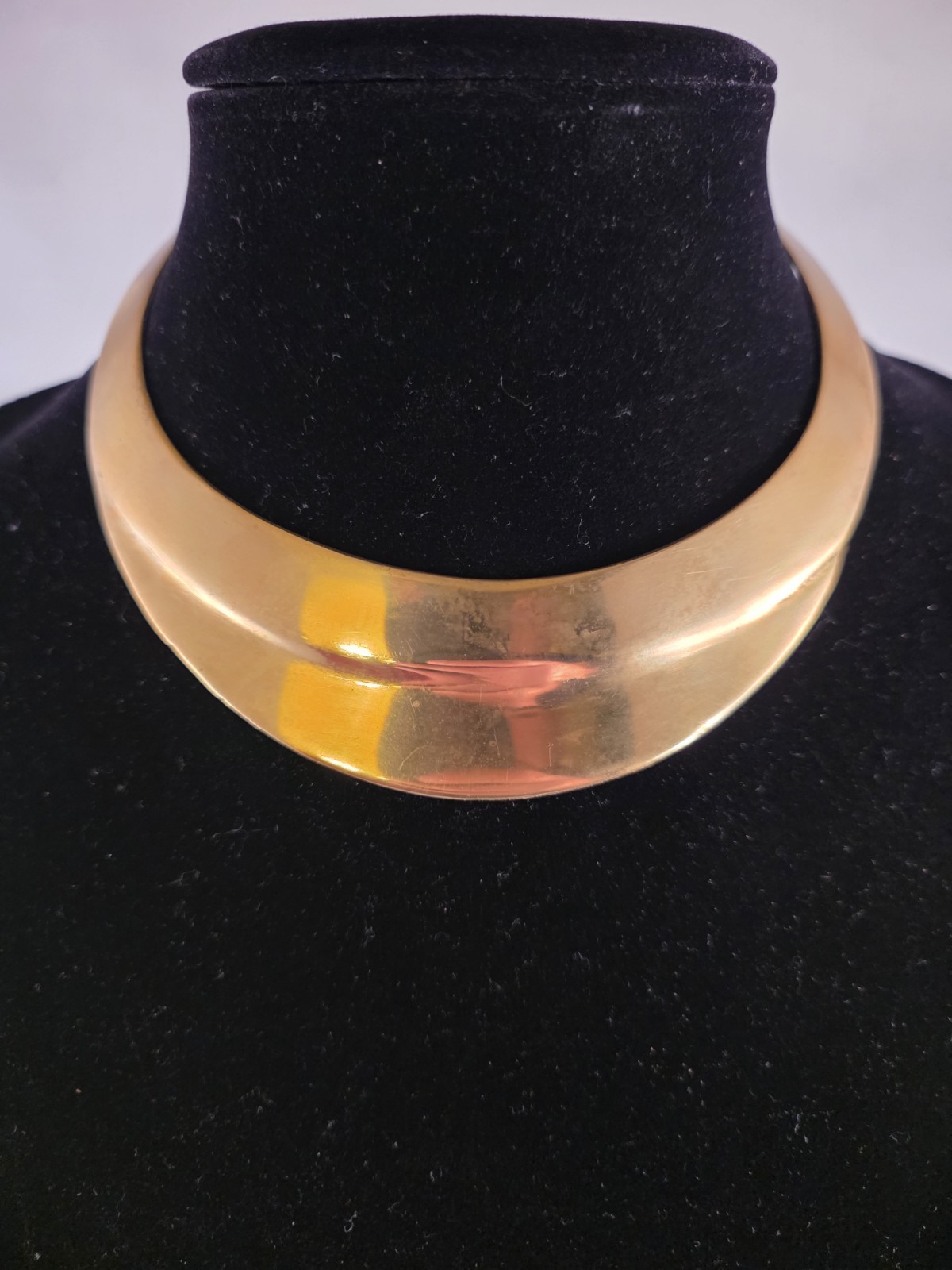 Vintage Brass Crescent Bib Collar Necklace Statement Smooth Gold Tone Cleopatra