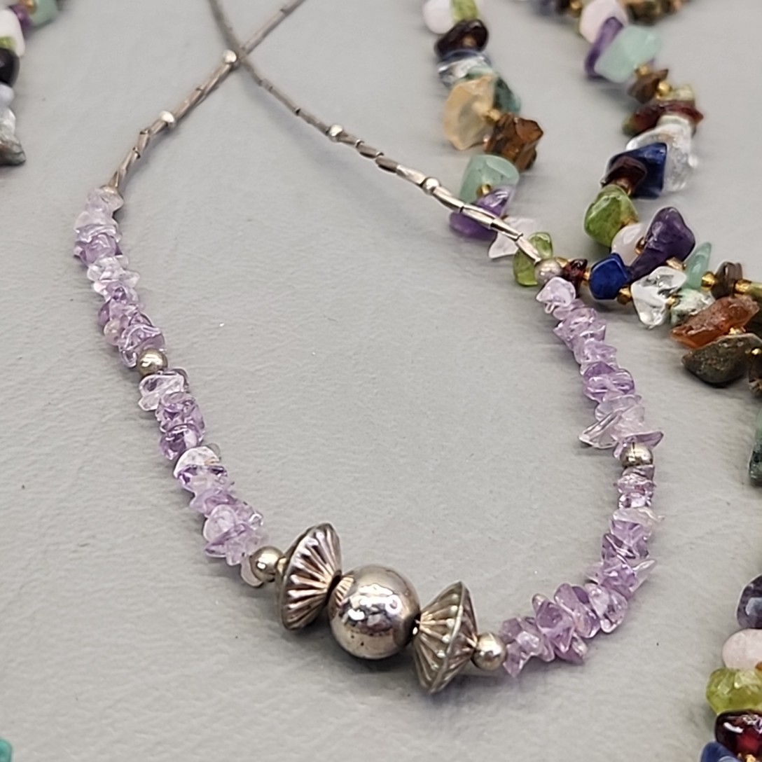 Stone Beaded Necklace Lot of 8 Purple Amethyst Green