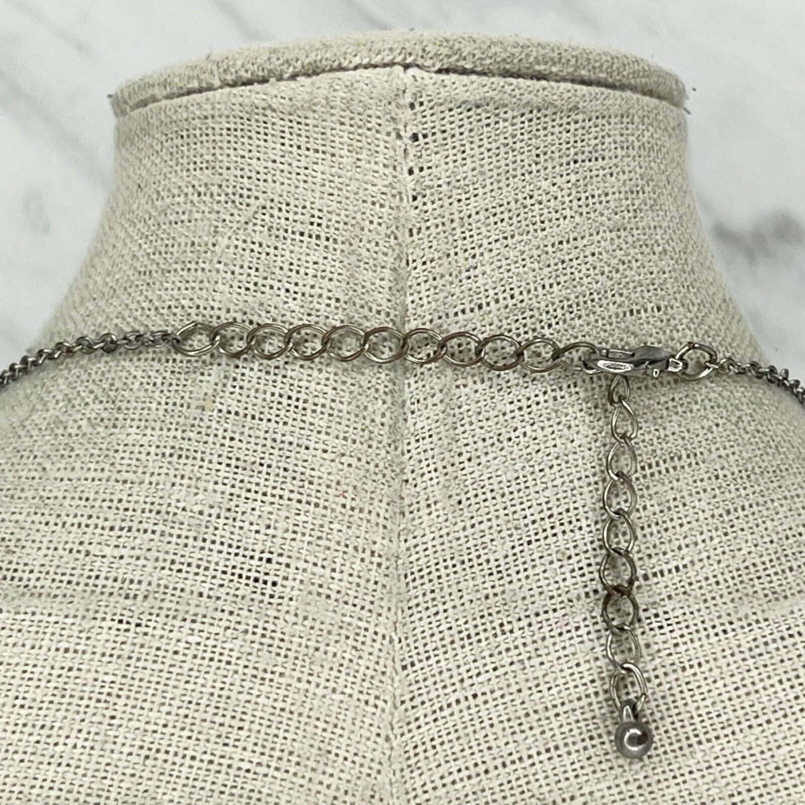 Rhinestone Studded Love Silver Tone Chain Link Necklace