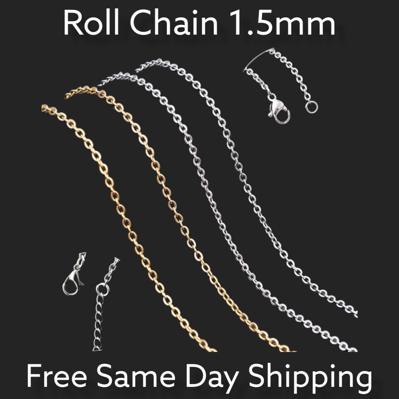 Stainless Steel Rolo Chain 1.5mm Unisex, Hip Hop Jewelry 17.5in For Women
