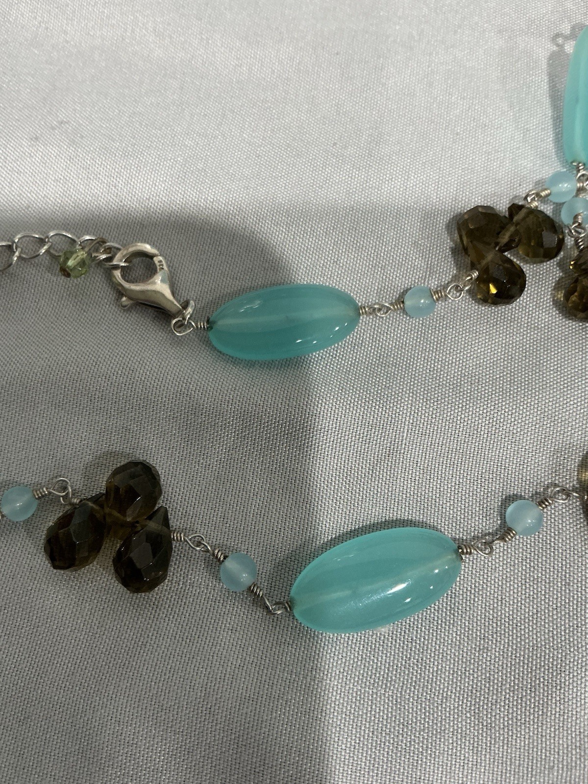 925 Silver Crystal Beaded Station Necklace 18in Lobster Clasp