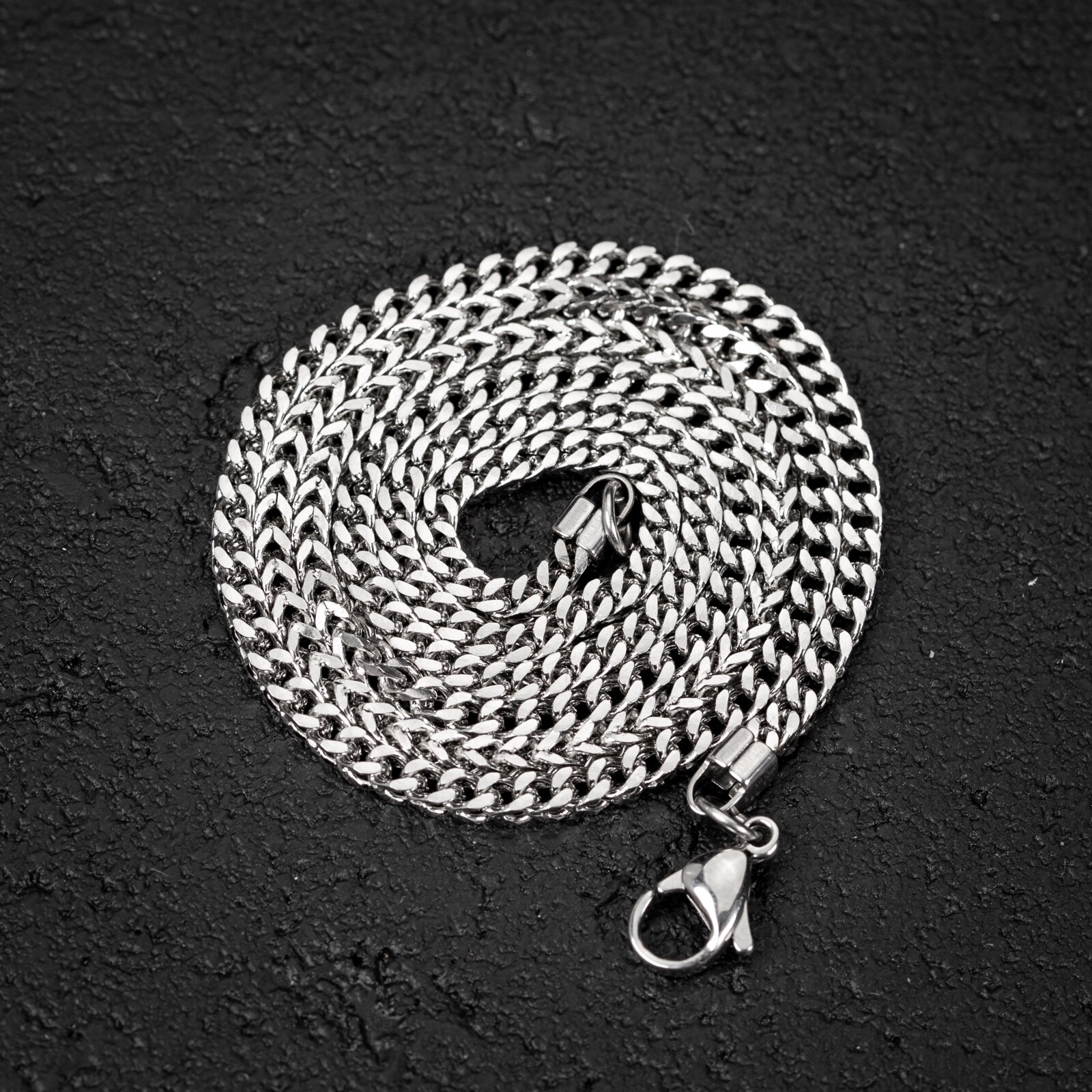 Solid White Gold Plated Heavy 316 Stainless Steel 2.5MM Franco Chain Necklace