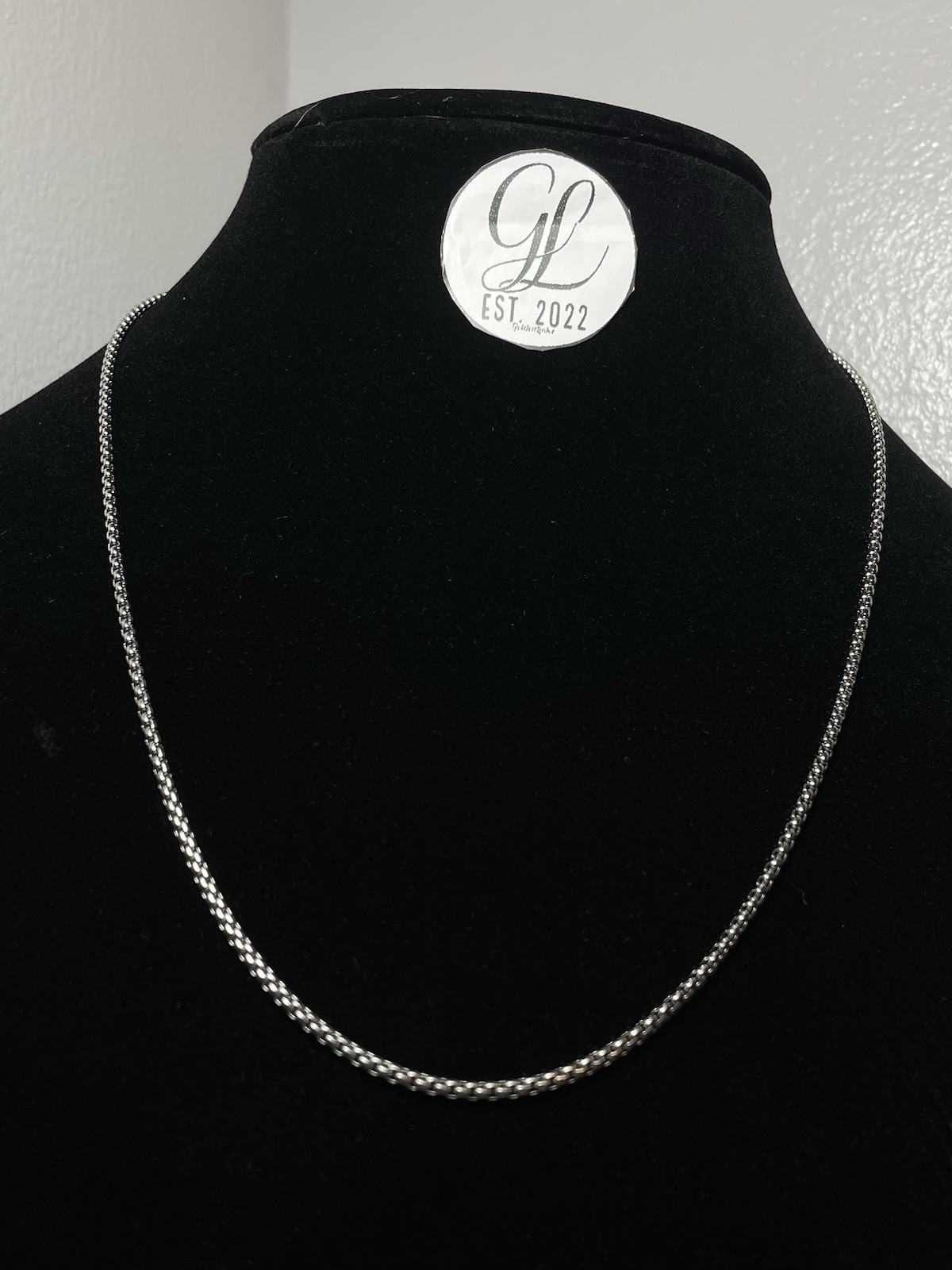 14K White Gold Steel Round Box Necklace Stainless Steel Rolo Chain 2MM 20 Inch