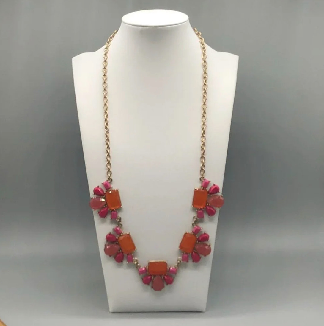 Premier Designs Garden Party Statement Necklace Gold Tone Pink Orange Summer NEW