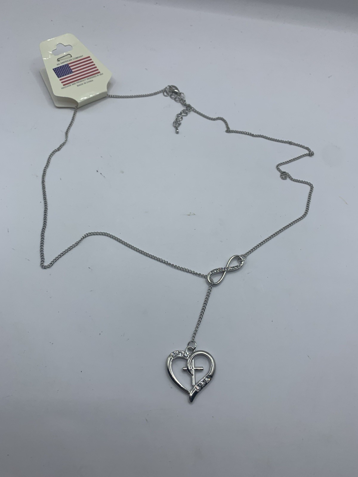 Christian Design Necklace 27 In Length Adjustable Infinity Symbol Heart Cross