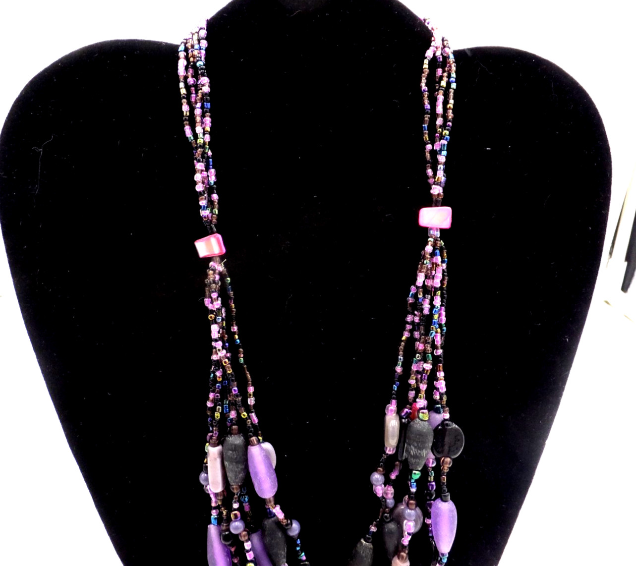 Purple Themed Multi Strand Beaded Necklace, 21 or 22 Inches, Unknown Maker