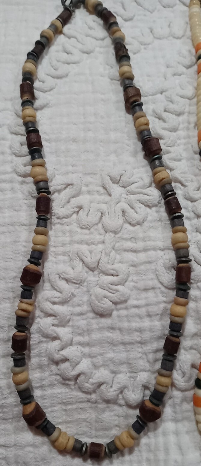 Lot of 4 Bohemian Necklaces Mixed Materials Wood Beads Clay Other 8″ to 10″