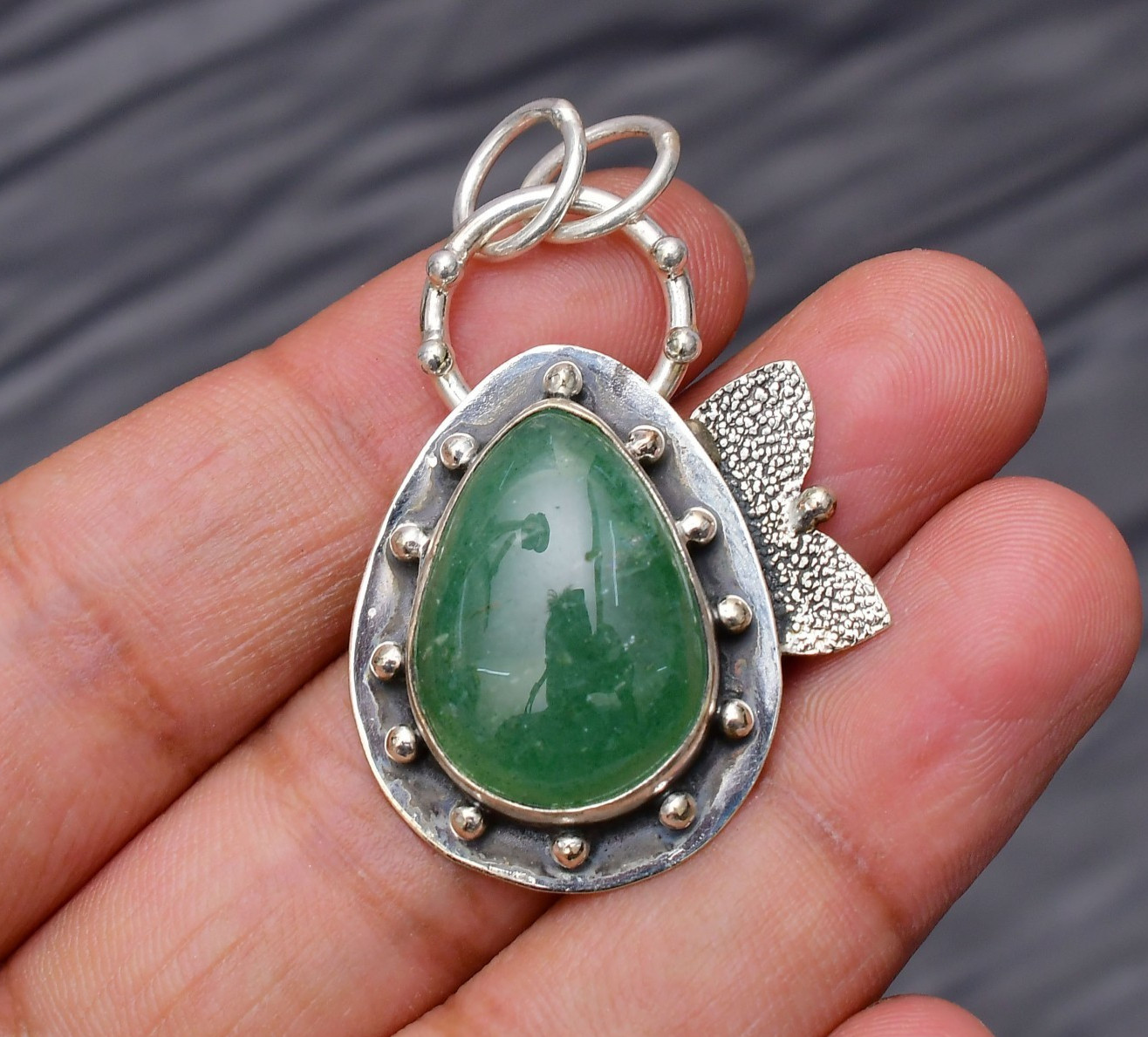 Green Onyx Gemstone 925 Sterling Silver Jewelry Pendant 2.75″