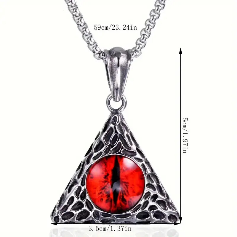 Hip Hop Cool Trendy Triangle Red Devil Eyes Titanium Steel Necklace Charms