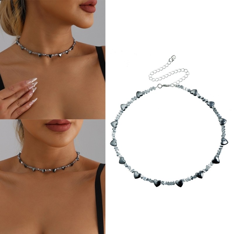 Adjustable Obsidians Heart Necklace With Clear Crystal For Special Occasions