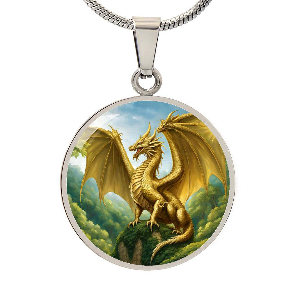 Dragon Gold Forest Engraved Necklace in Gold or Silver
