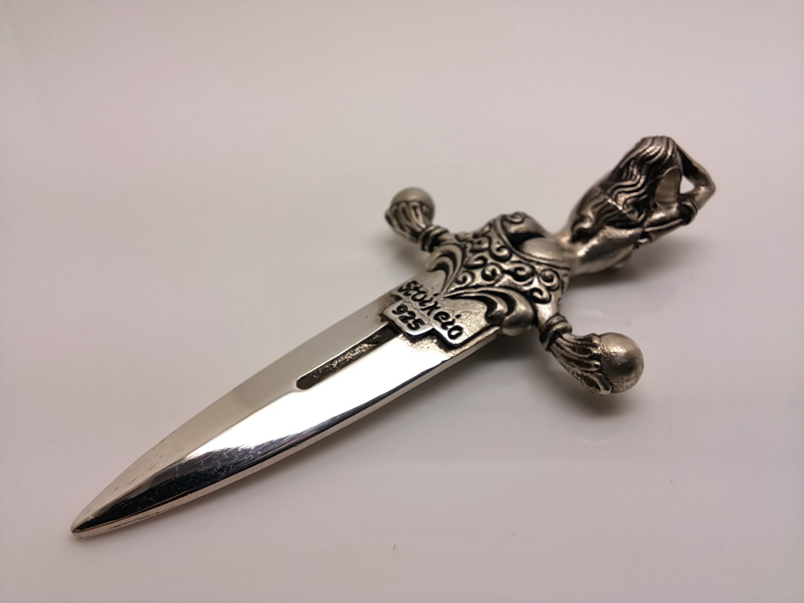 925 Sterling Silver Dagger Pendant – Gothic Fantasy Sword Female Figure Pendant