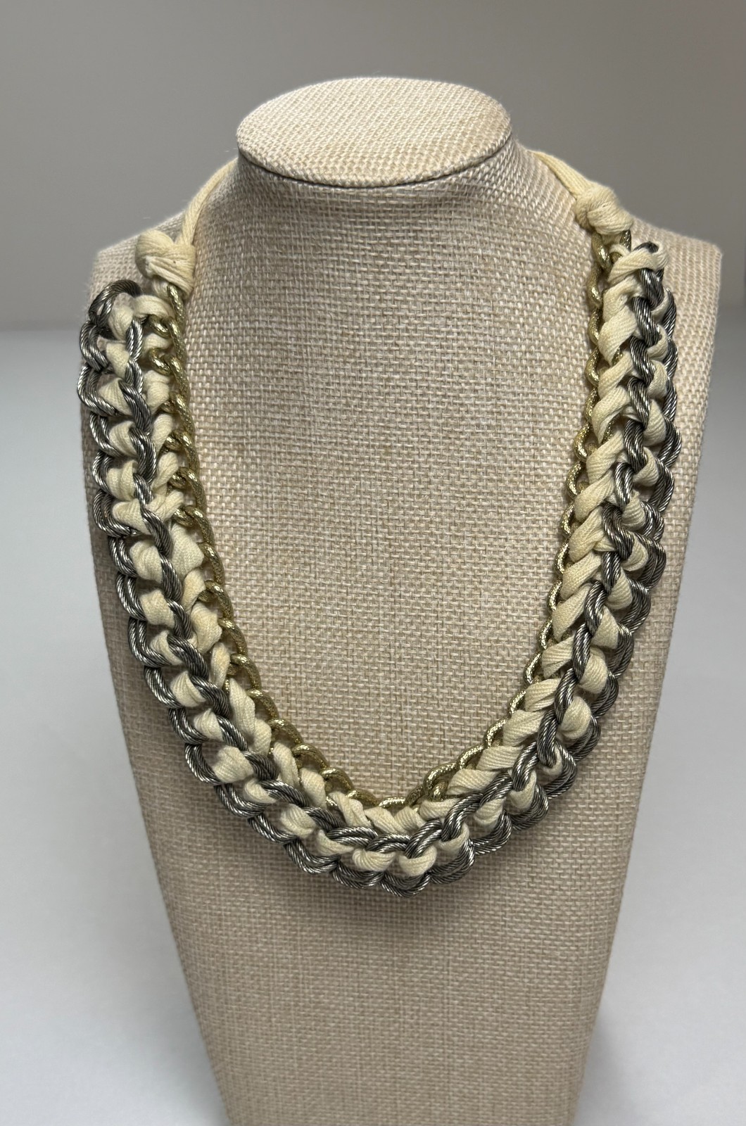 Antrhopologie Braided Statement Necklace Silver Cable Chain Gold Chain Cream