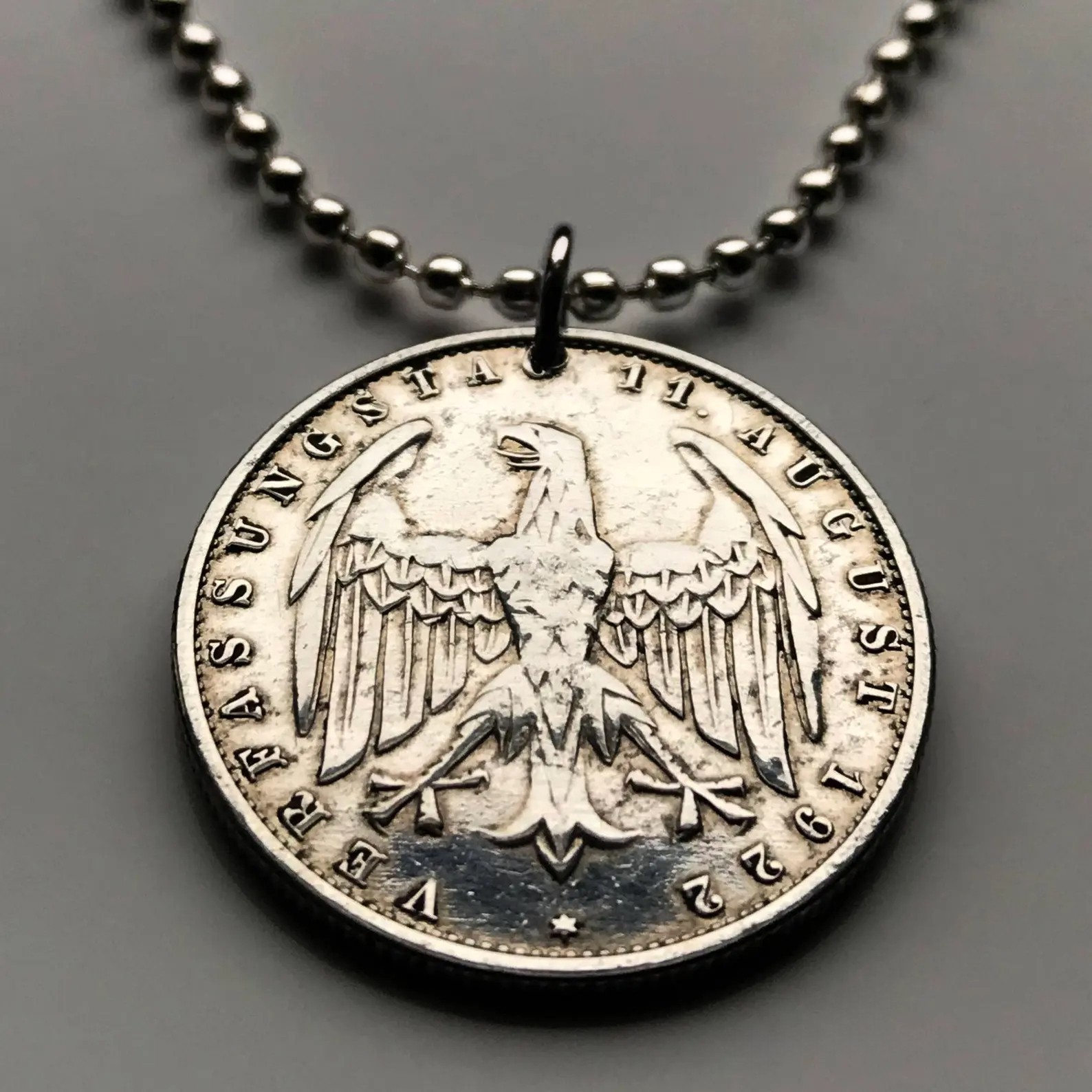 1922 Germany Deutschland 3 Mark coin pendant German eagle Weimar Berlin n002174