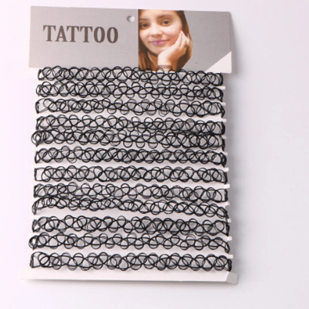 12pcs Hot Sale Vintage Chokers Necklaces For Women Stretch Tattoo Necklaces