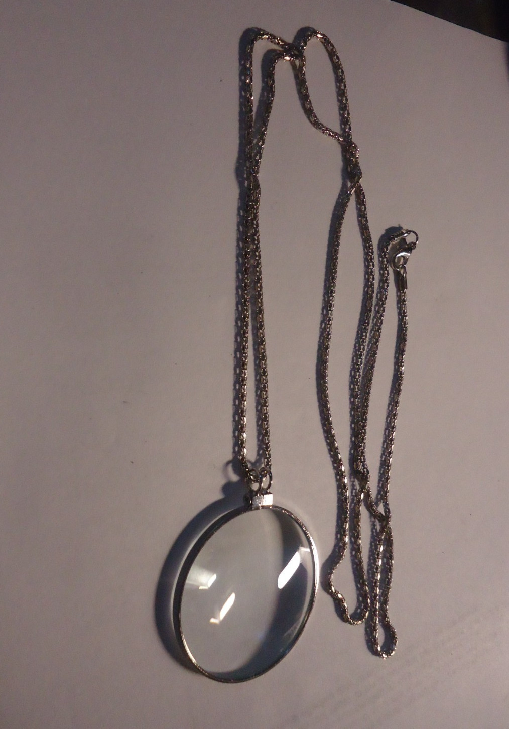 5X Magnifier Reading Magnifying Glass Lens Pendant Necklace 36” silver plated#!