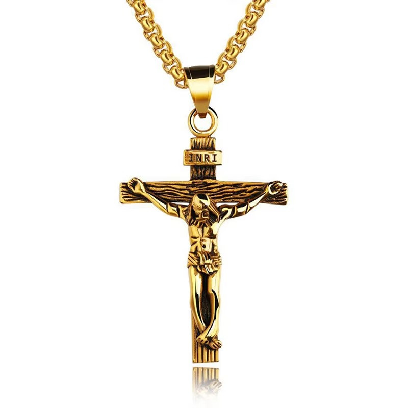 Men’s Stainless Steel Jesus Christ Crucifix Cross Pendant Chain Necklace