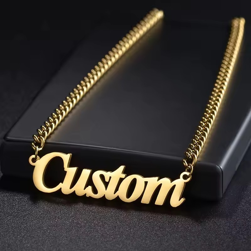 Custom Jewelry Name Pendant Necklace Personalized 5mm Cuban Chain Men Women Gold