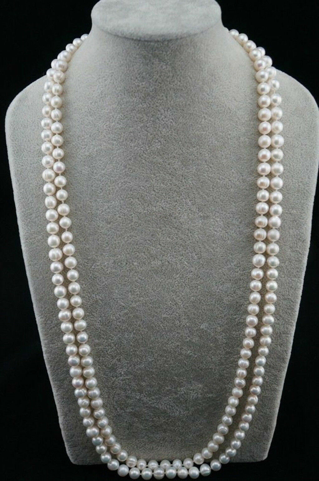 Natural Pearl 46″ Round 7-8mm White Freshwater Pearl Long Necklace