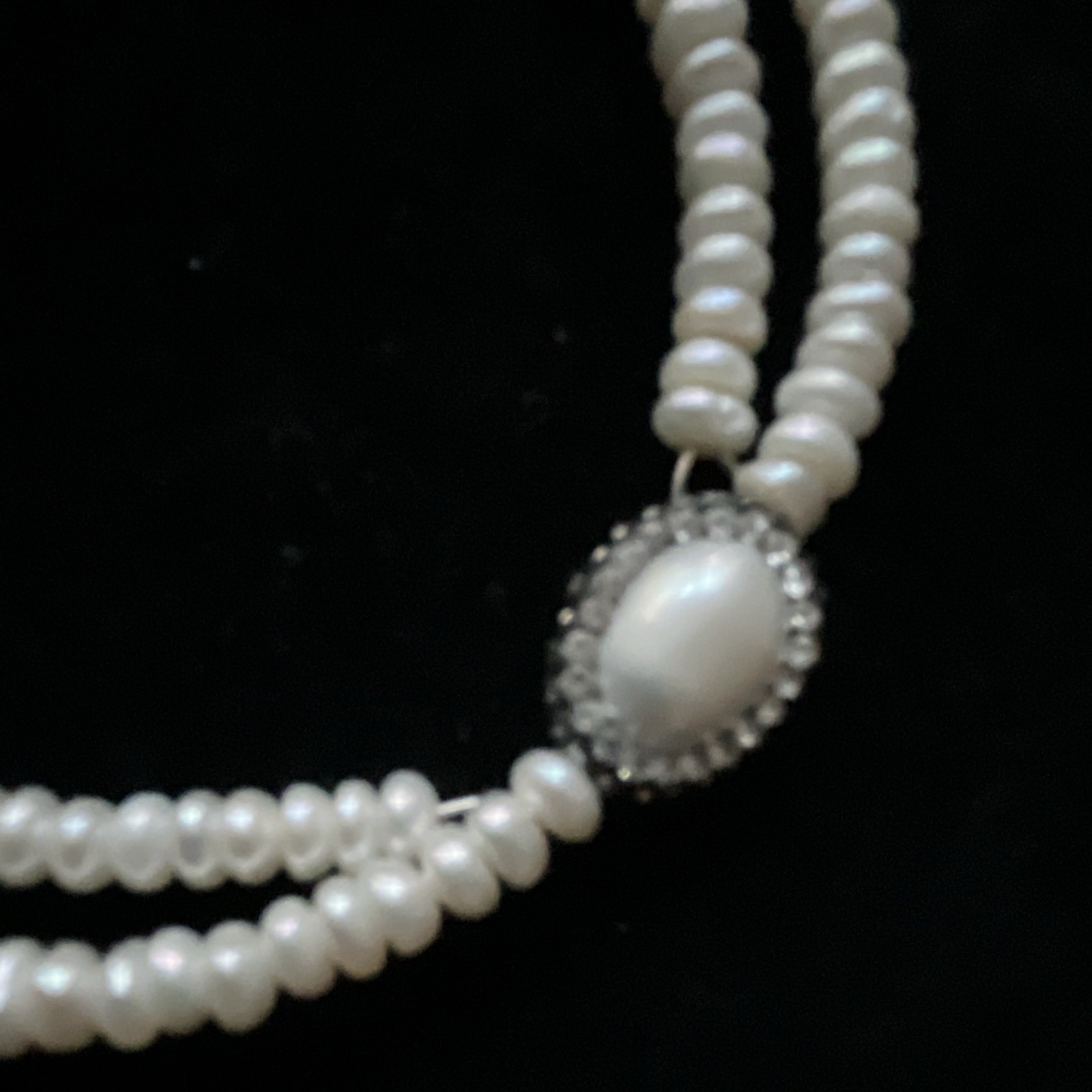 White Pearl & Jade Bead chokers Oval Halo Pendant