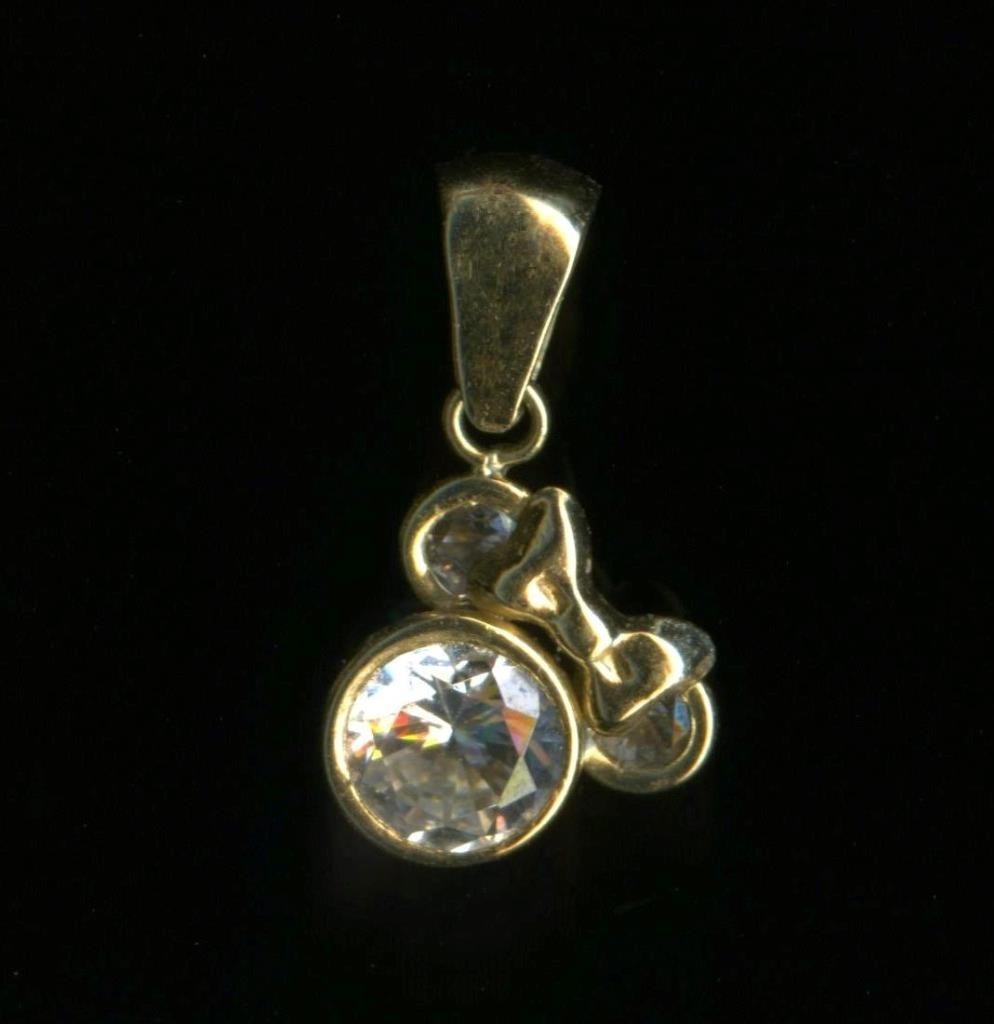 10K 16mm Solid Yellow Gold Minnie Mouse Clear Crystal CZ Disney Pendant ec