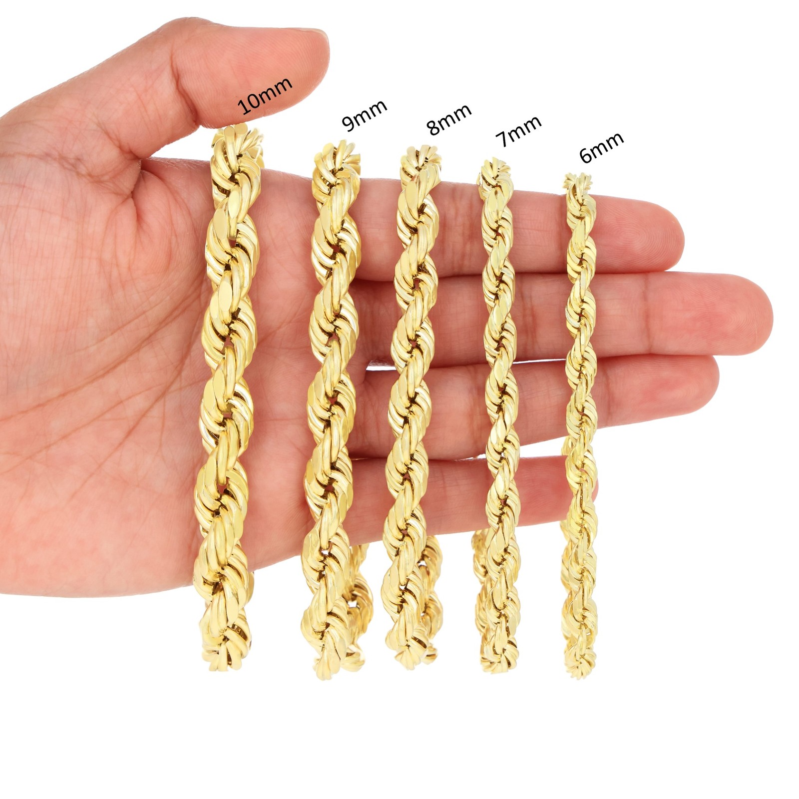 10K Yellow Gold 1.5mm-10mm Necklace Diamond Cut Rope Chain 16″- 30″Mens Women