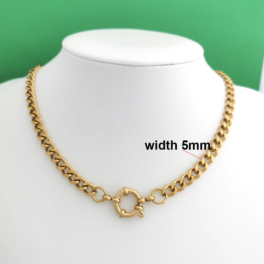 Sailor Clasp Necklace Paperclip Chain Stainless Steel Gold Color Women Jewelry