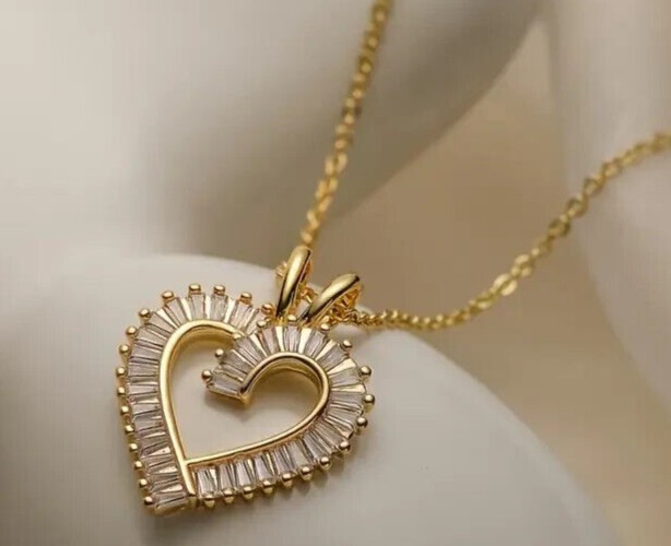14K Yellow Gold Plated 2Ct Baguette Cut Simulated Diamond Women’s Heart Pendant