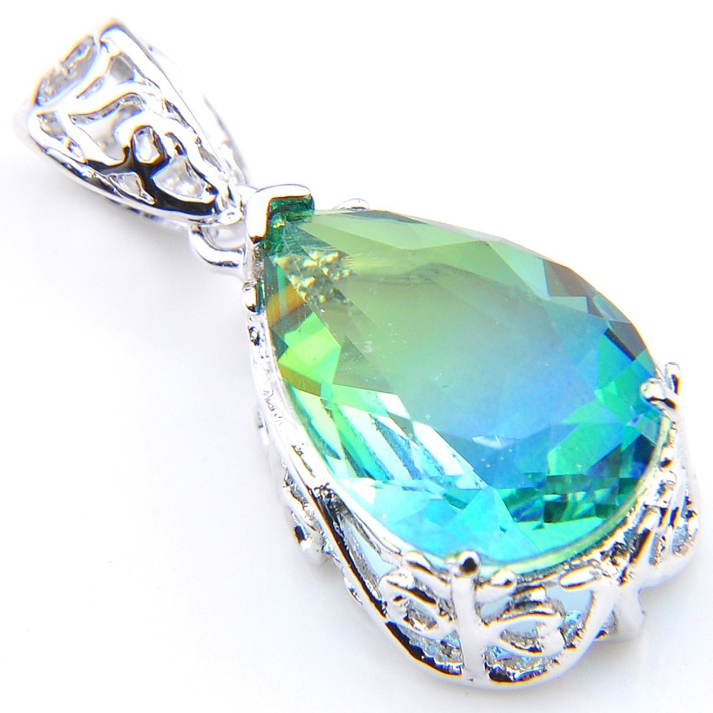 Newest Fire Green Blue BI-COLORED Tourmaline Silver Chain Pendants Necklaces