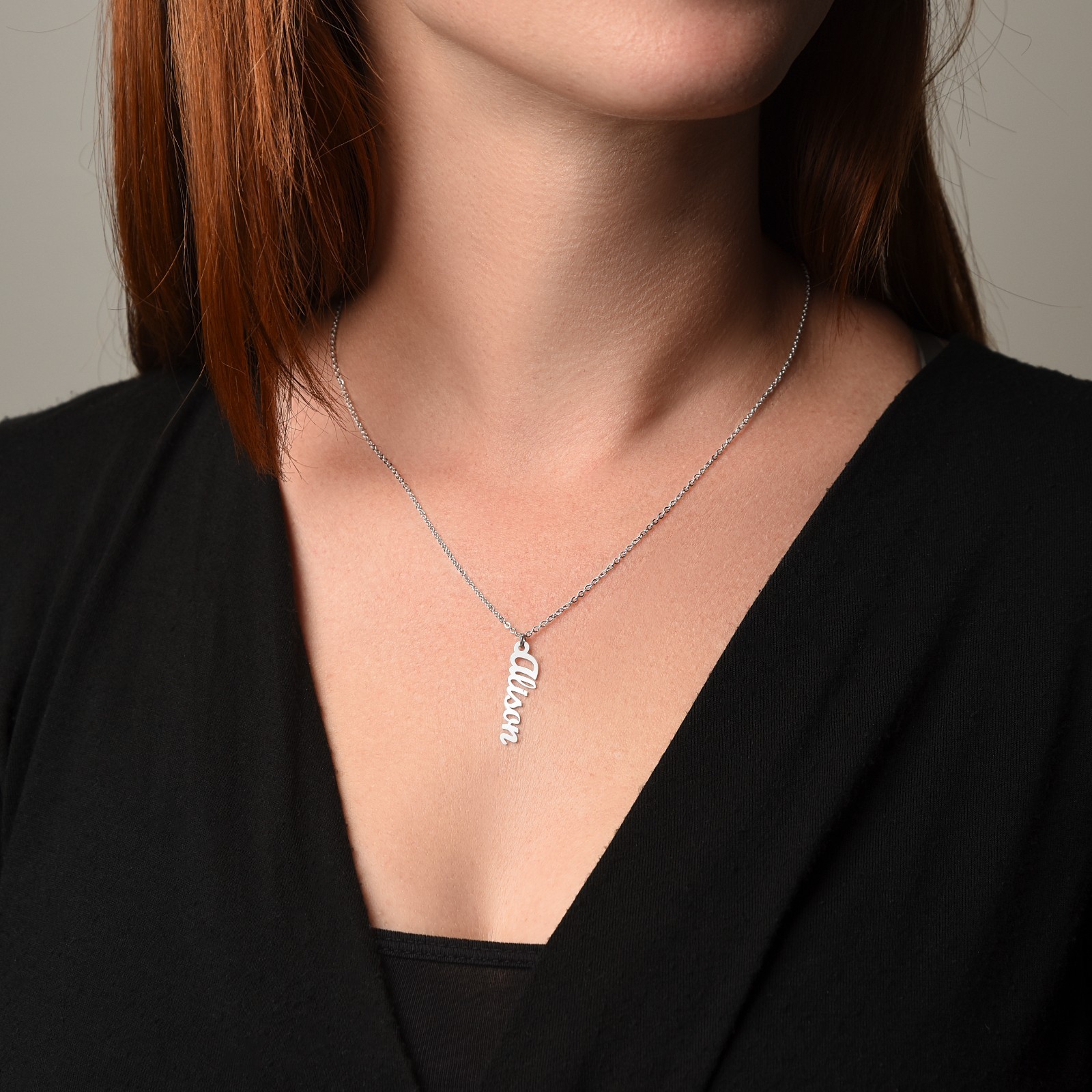 Personalized Vertical Name Necklace Custom Script Pendant Gift Box Silver Gold